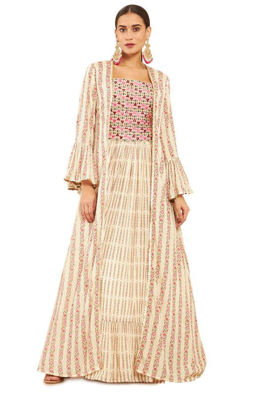 Soch Beige Art Silk Jacket Style Gown