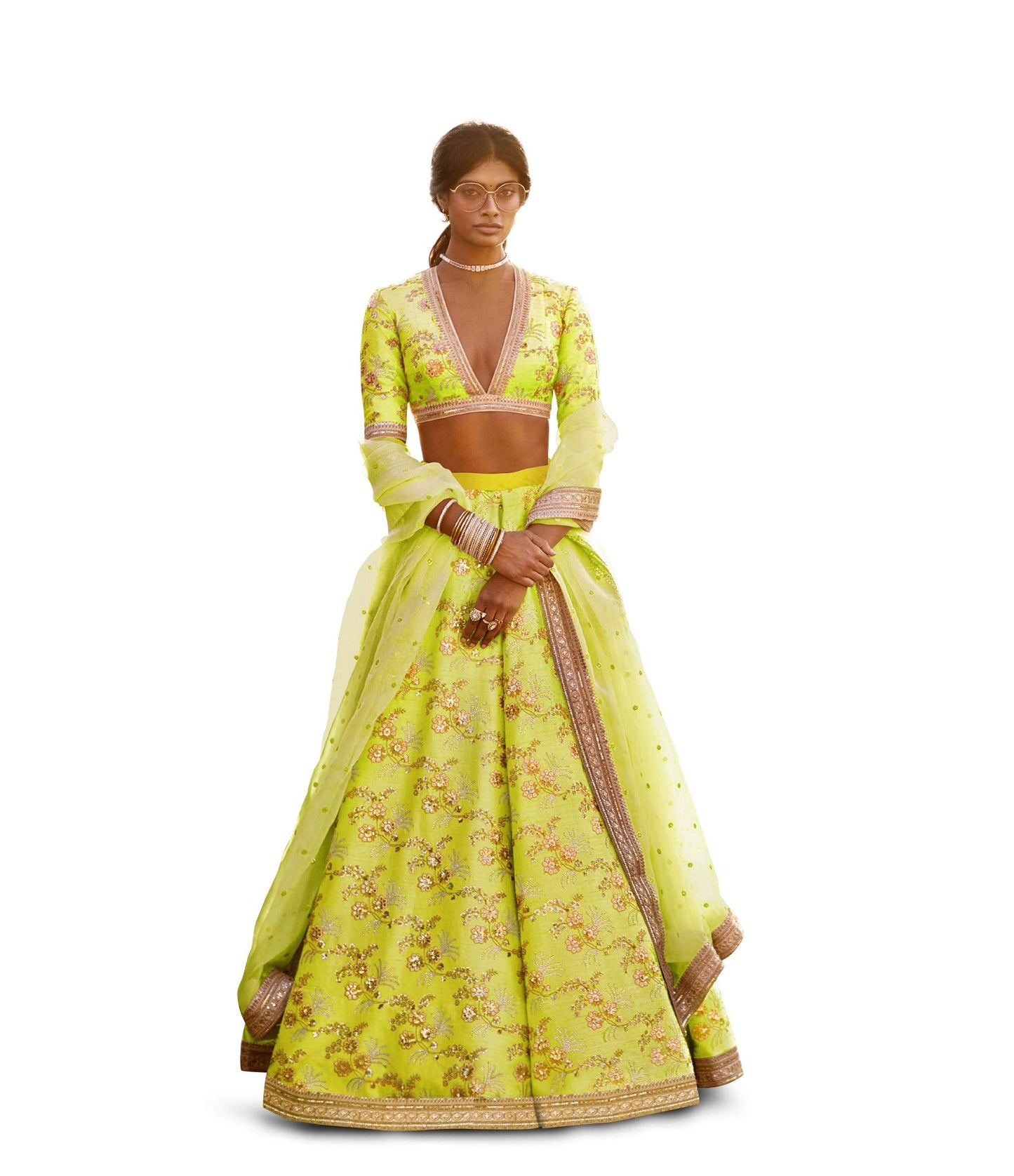 Zeel Clothing Women's Faux Silk Dress Material Semi-Stitched Lehenga Choli (7028-Neon-Wedding-Bridal-Lehenga_Green, Wedding Neon_Free Size), Customizable Length