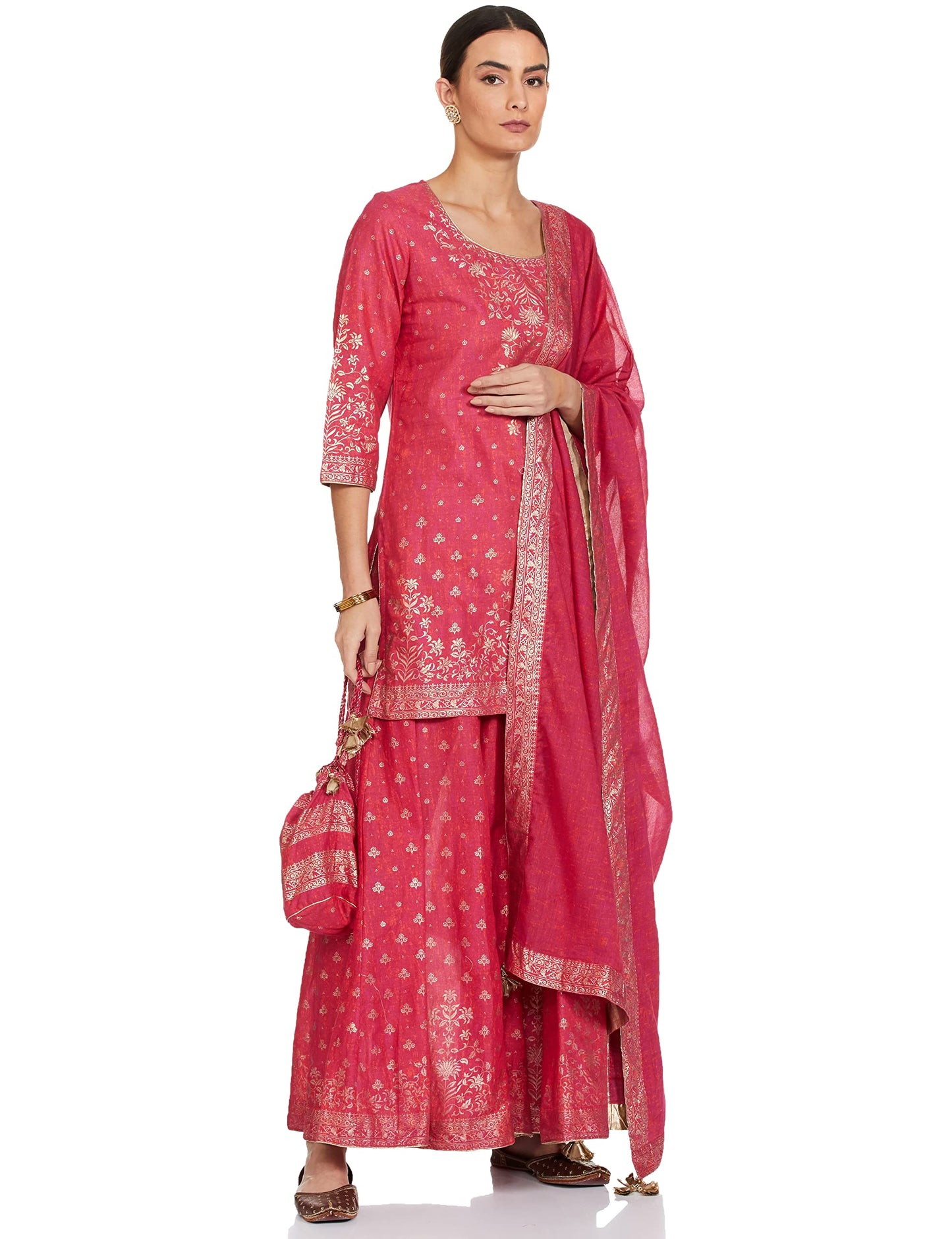 Biba WOMEN PRINTED STRAIGHT SALWAR KURTA DUPATTA(SKDSUMMER G7827_FUCHSIA_42)
