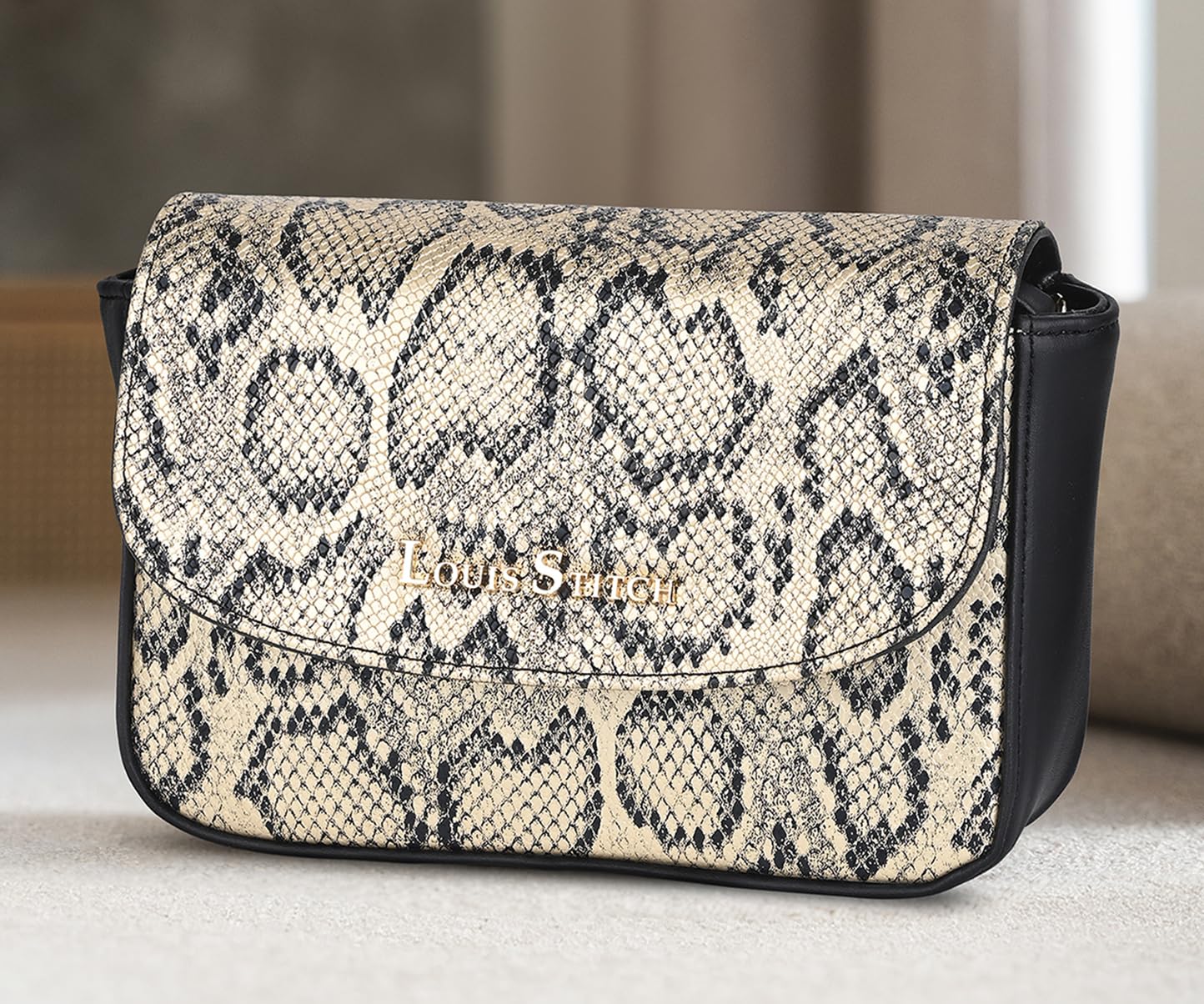 LOUIS STITCH Crossbody Sling Bag for Women | Textured Golden Mini Satchel Bag Purse for Women