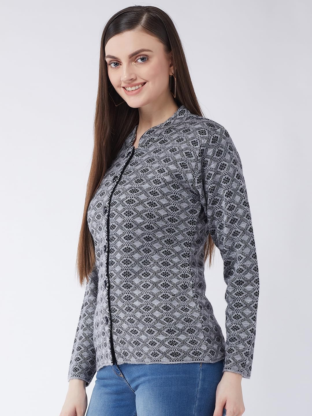 Modeve Women Printed Grey Casual Sweater for Winter