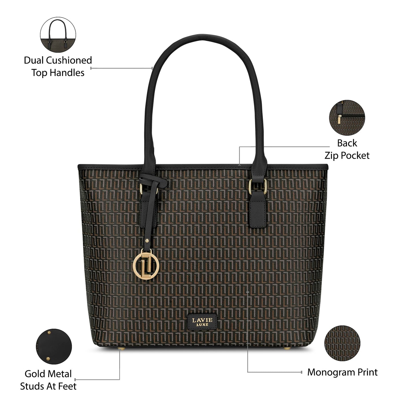 Lavie Luxe Women's Sherry25 Pro Monogram Laptop Handbag for Women | Fits Upto 15 Inch Laptop | Laptop Bag for Work | Ladies purse | Stylish Shoulder Bag | Gift For Women