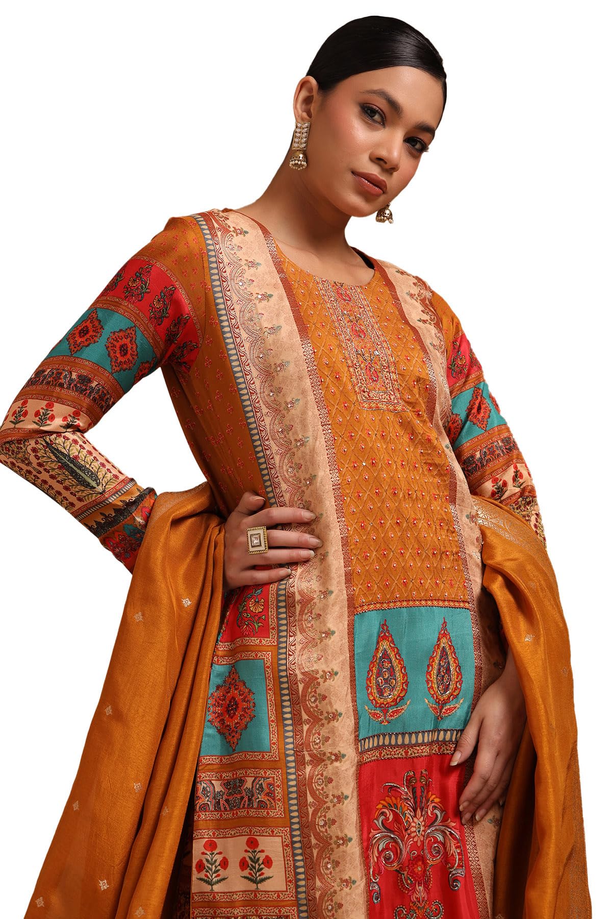 Soch Womens Viscose Ethnic Motif Suit Set With Beads And Stones