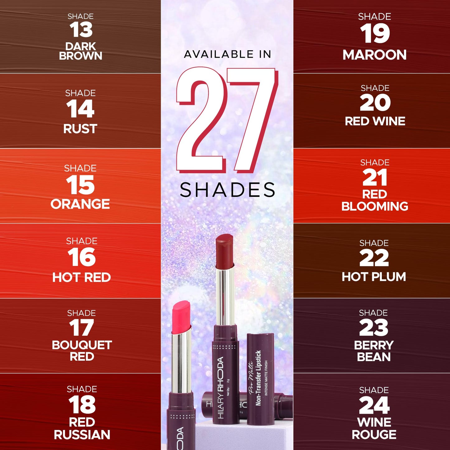 Hilary Rhoda Pro Matte Non-Transfer Lipstick | Waterproof & Non-Transfer Lipstick | 12-Hour Long Stay | Smudge-Proof | Highly Pigmented Matte Finish Lipstick | 2g (Hot Pink - Shade 25)
