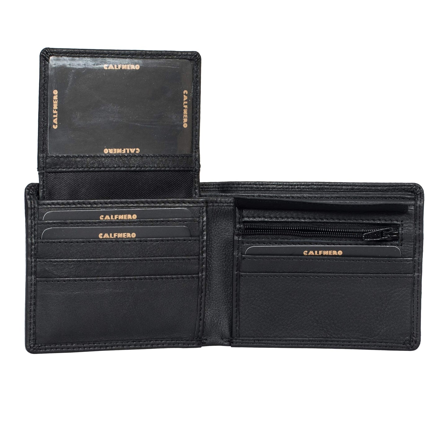 Calfnero Men's Genuine Leather RFID Wallet | Bi-Fold Wallet with Flip-Up ID Window, Multiple Card Slots & Cash Compartments | Premium Leather Wallet for Men