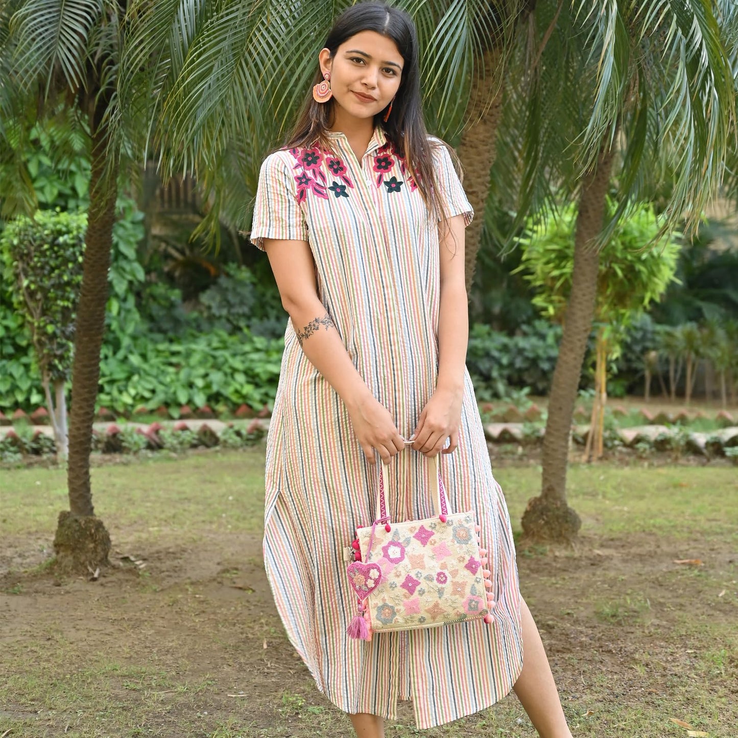 Boho Girl Whimsical Multi Color Jacquard Mini Blush Tote for Women with Adjustable Strap | Wedding Gifts For Women | Handbag For Women And Girls | Ladies Purse Handbag | Shoulder Tote Bag and Handbag