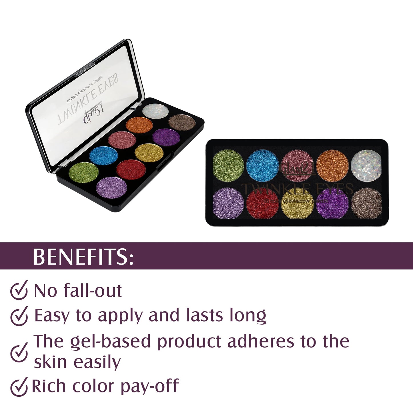 Glam21 Twinkle Eyes Glitter Palette|10 Cream Based Highly Pigmented Shades|Non Sticky Look -13gm-02