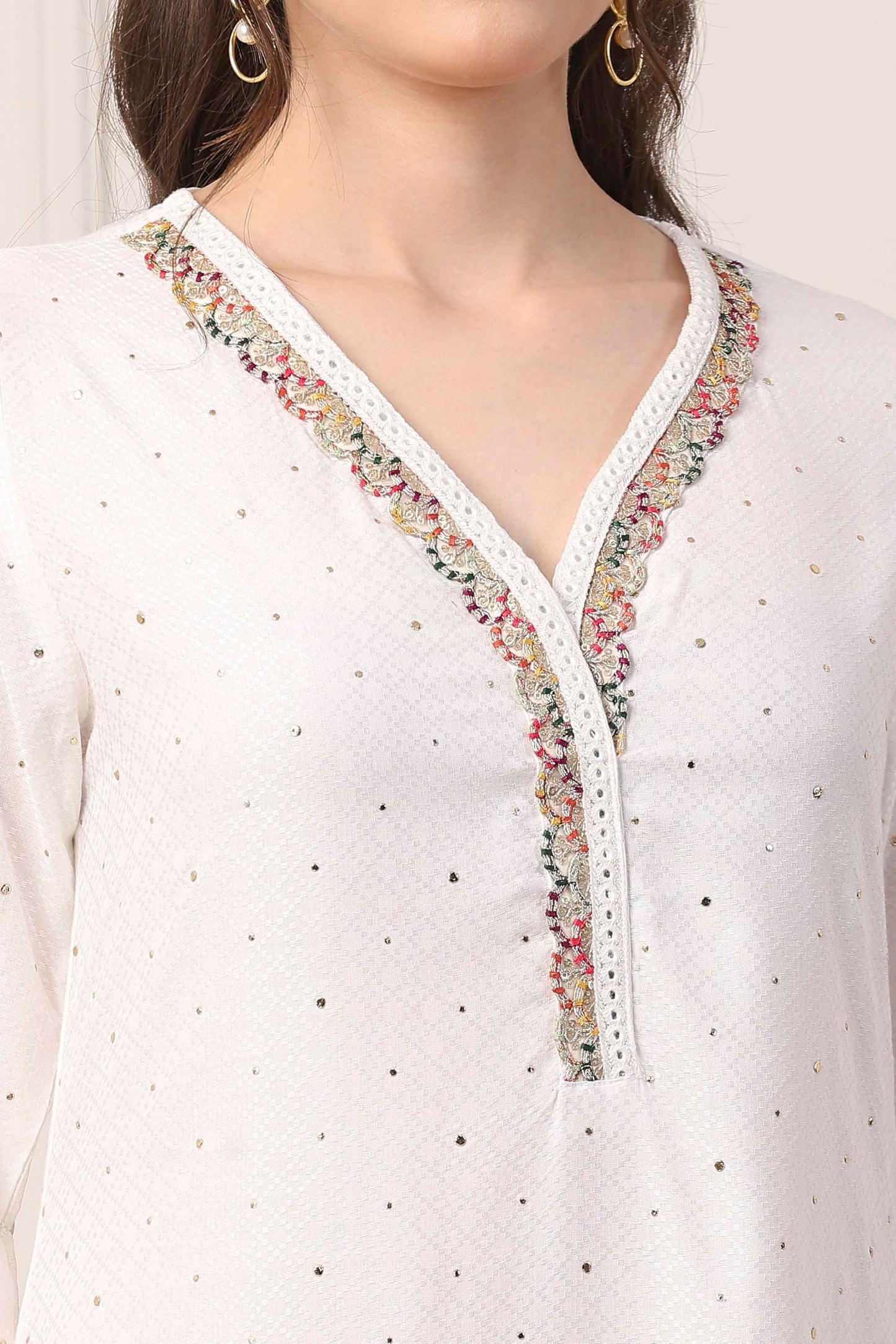 Biba Women White Viscose Rayon Straight Suit Set_42