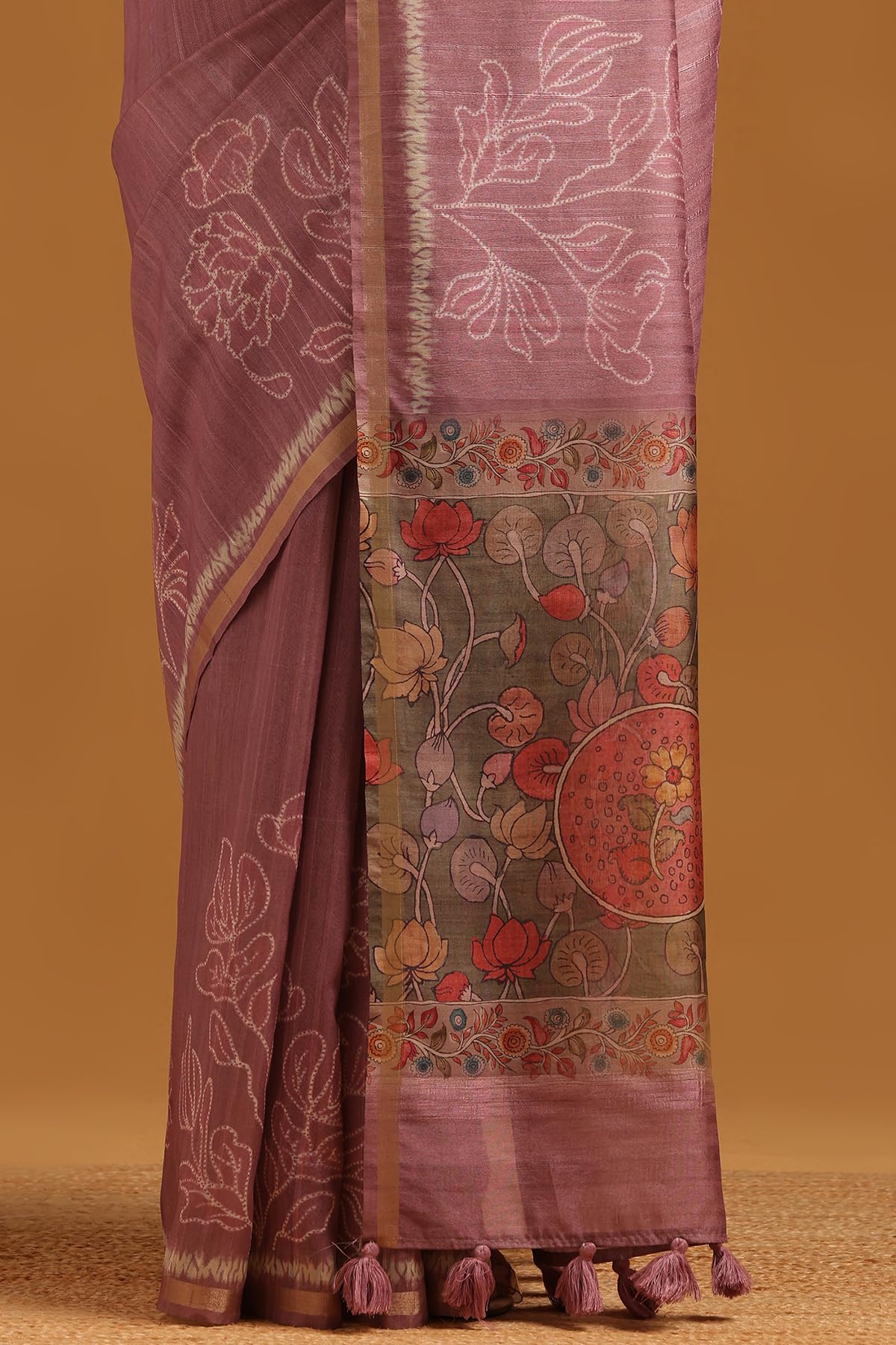 Soch Womens Onion Pink Tussar Botanical Saree