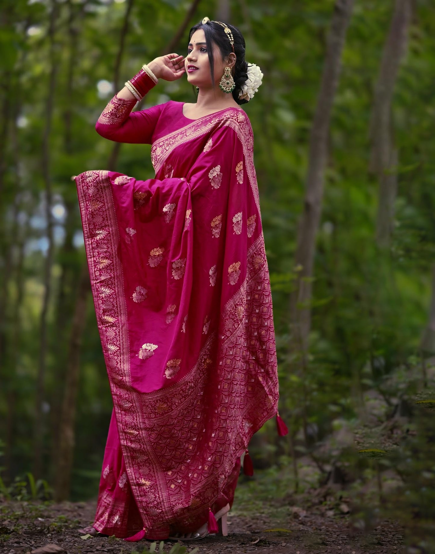 SIRIL Women's Silk Banarasi Silk Saree With Unstitched Blouse Piece(3657S6027-Rani Pink)