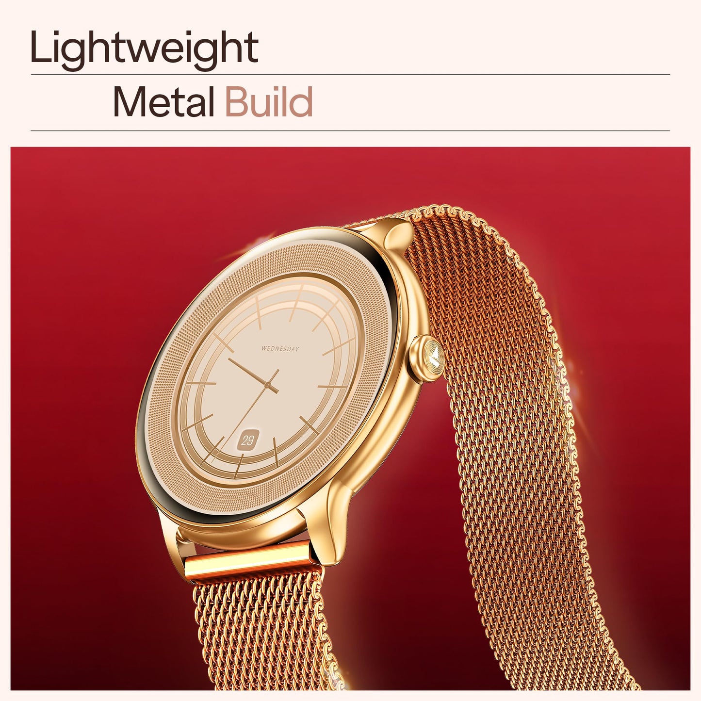 Boat Chrome Iris Fashion Smart Watch for Women - Elegant Ultra-Sleek Dial, Light-Weight Metal Body, 1.32" AMOLED Display, 1000 Nits, AOD, Female Wellness Tracking Watch for Woman (Metal Gold)