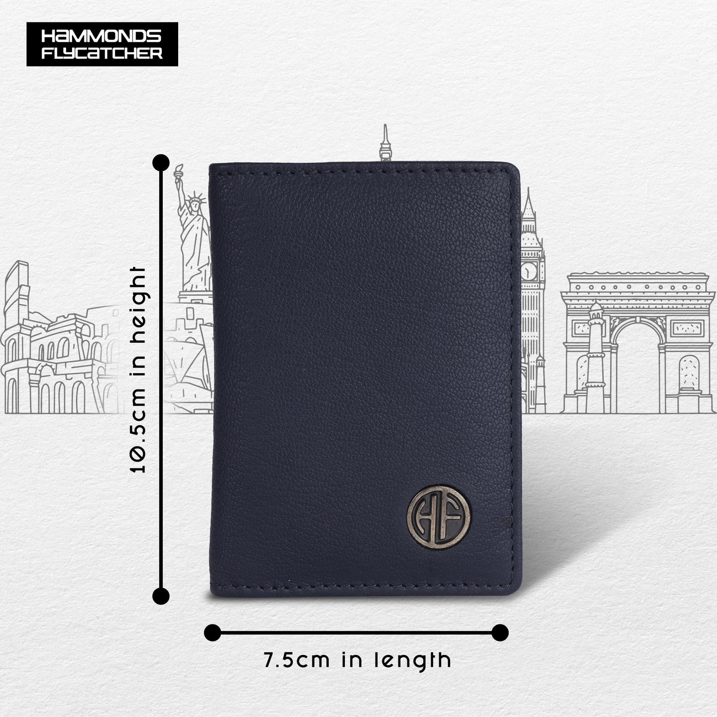 HAMMONDS FLYCATCHER Genuine Leather Card Holder for Men, Credit Card Holder, Slim Bi-Fold RFID Protected Credit Card Wallet for Men with 6 Card Slots, Metal Snap Button - Blue