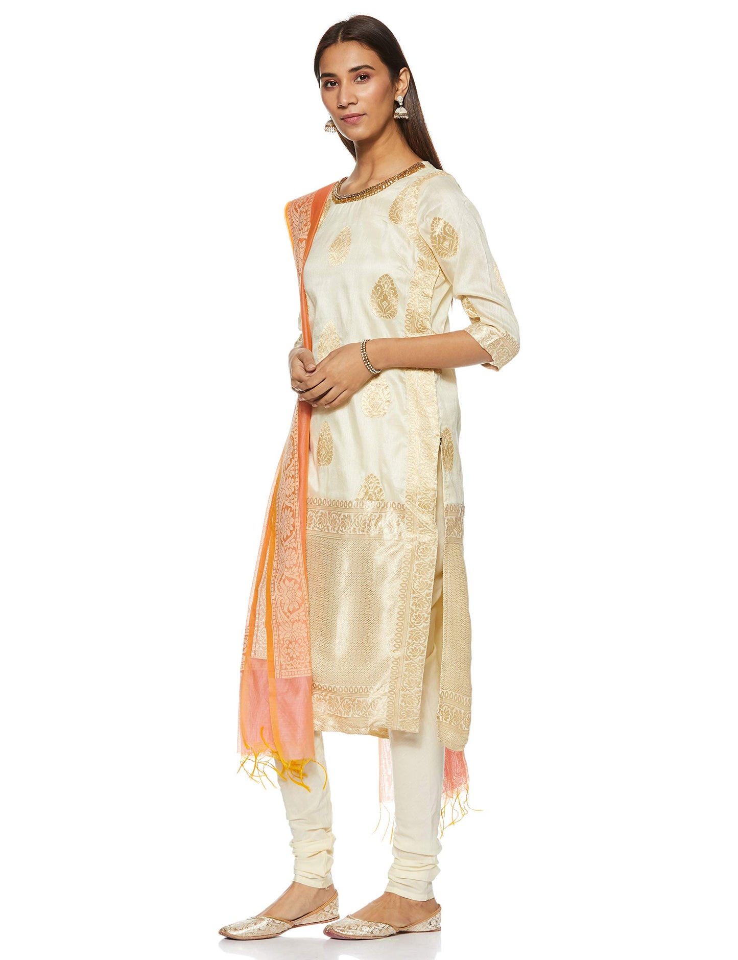 Aurelia Women's Synthetic Salwar Suit Set (18FED10759-79244_T-White_XL)