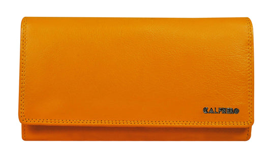 Women's Genuine Leather wallet-Long Purse Wallet with Multiple Card Slots, Zip Pocket and Note Compartment (Yellow)