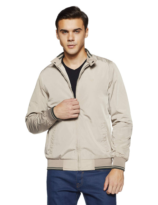 Allen Solly Polyester Men's Solid Standard Length Jacket (Asjkobopj62517_Ecru_L_Light Beige)