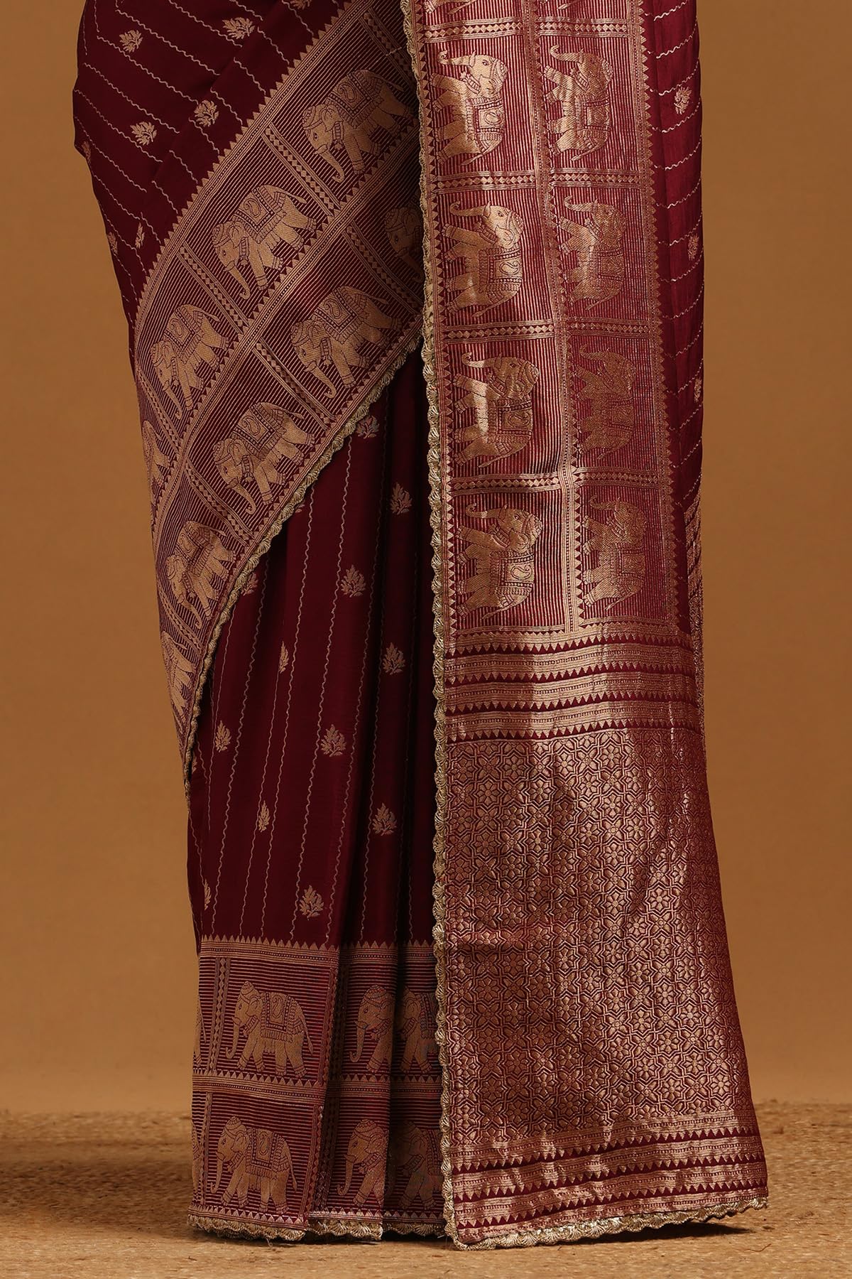 Soch Womens Wine Dola Silk Ethnic Motifs Zari Woven Saree