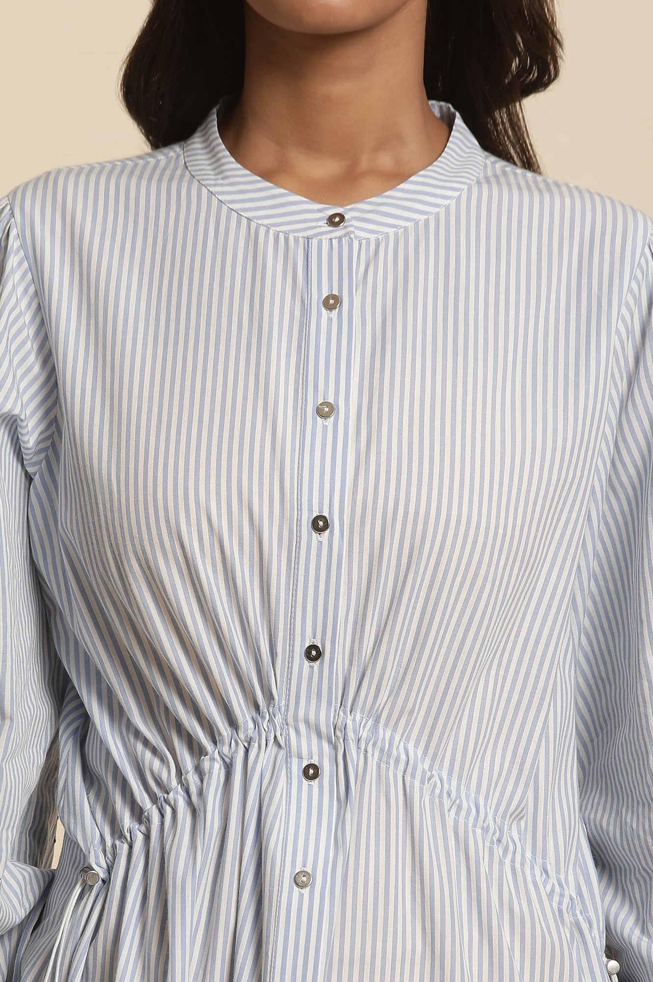 W Women White Striped Print Cotton A-Line Dress_24FEW10715-830329_M