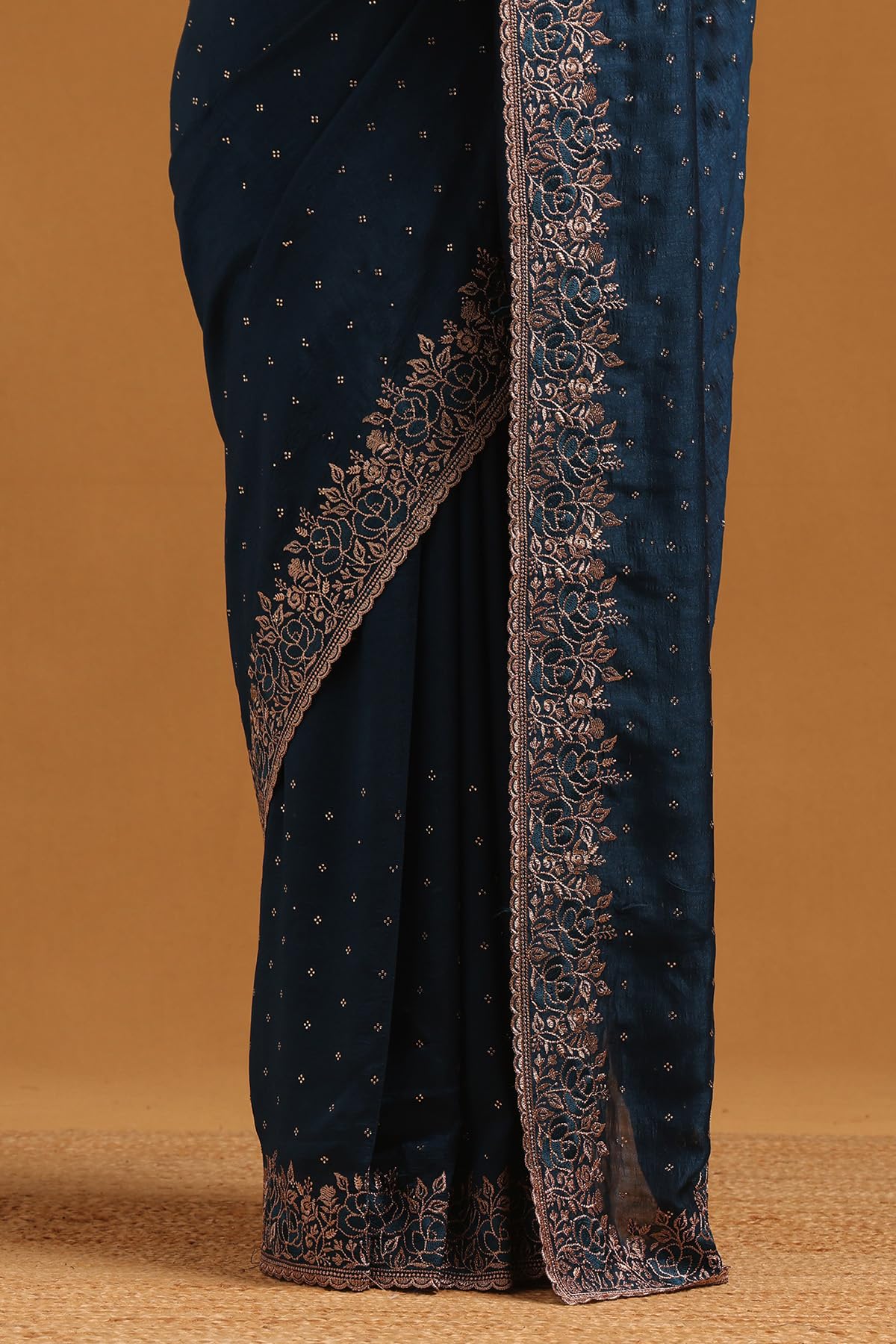 Soch Womens Blue Tussar Embellished Saree With Stone Work