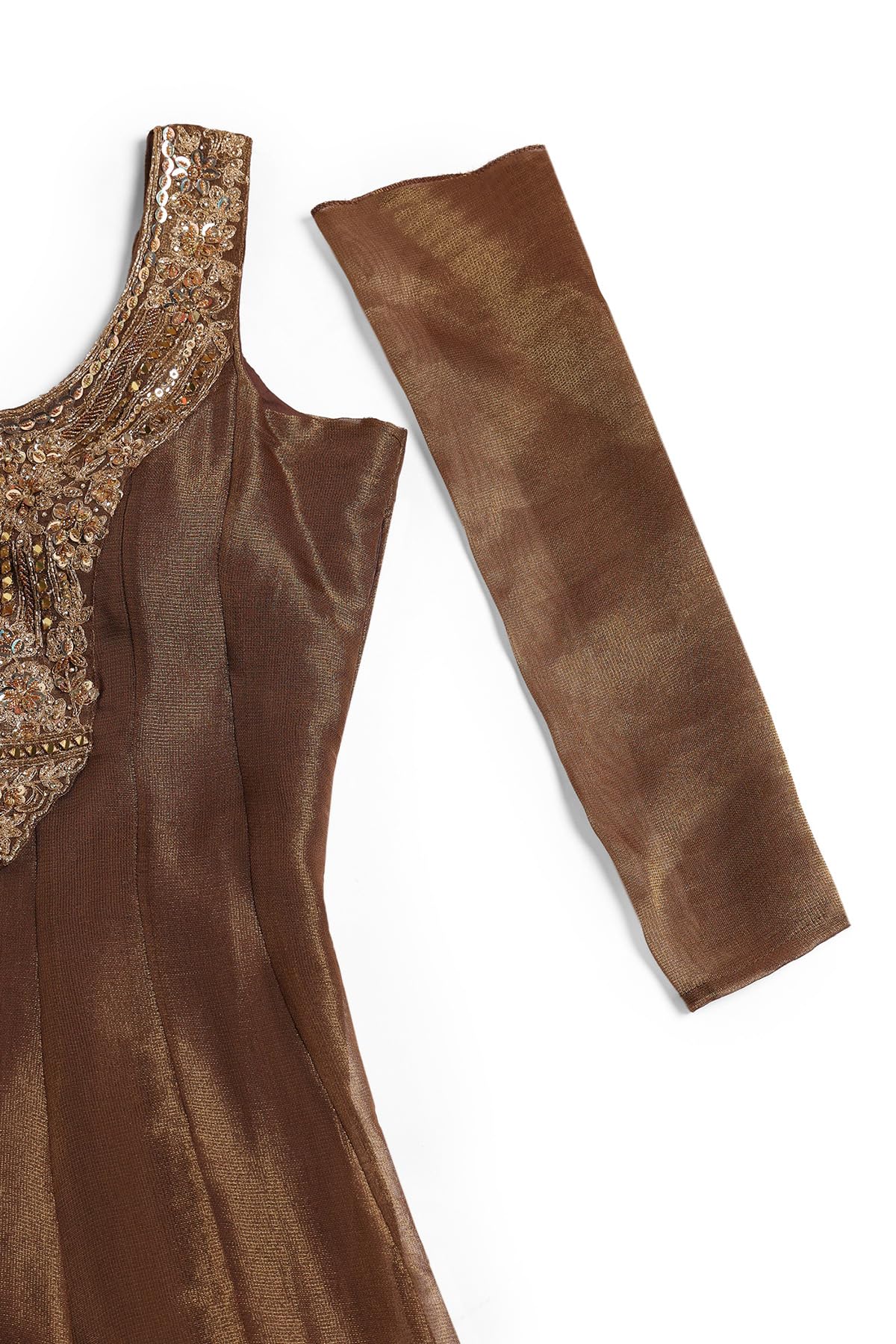 Soch Womens Olive Tissue Floral Gown with Beads and Stones