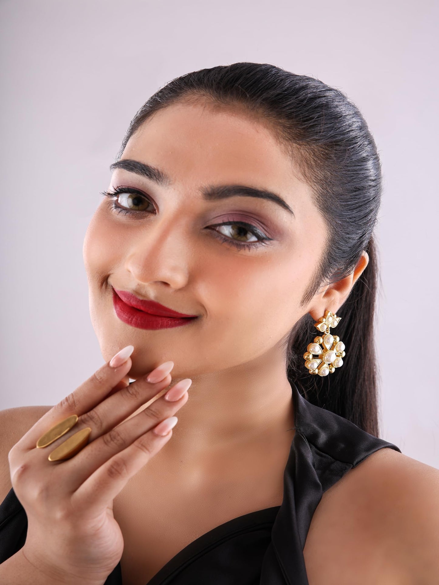 Jiaara Gold plated pearl studded floral drop Earrings for women