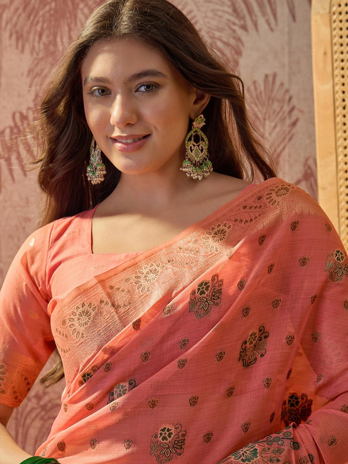 SIRIL Women's Silk Jacquard Saree with Unstitched Blouse Piece (5305S881_Light Coral Pink)