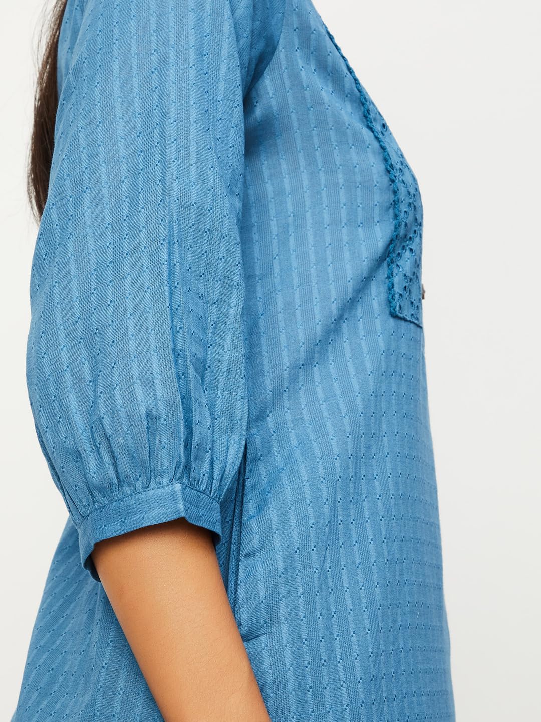 Max Women's Cotton Blend Straight Kurta Shirt (FKKP41108INDIGO_Indigo, Straight Fit, XL