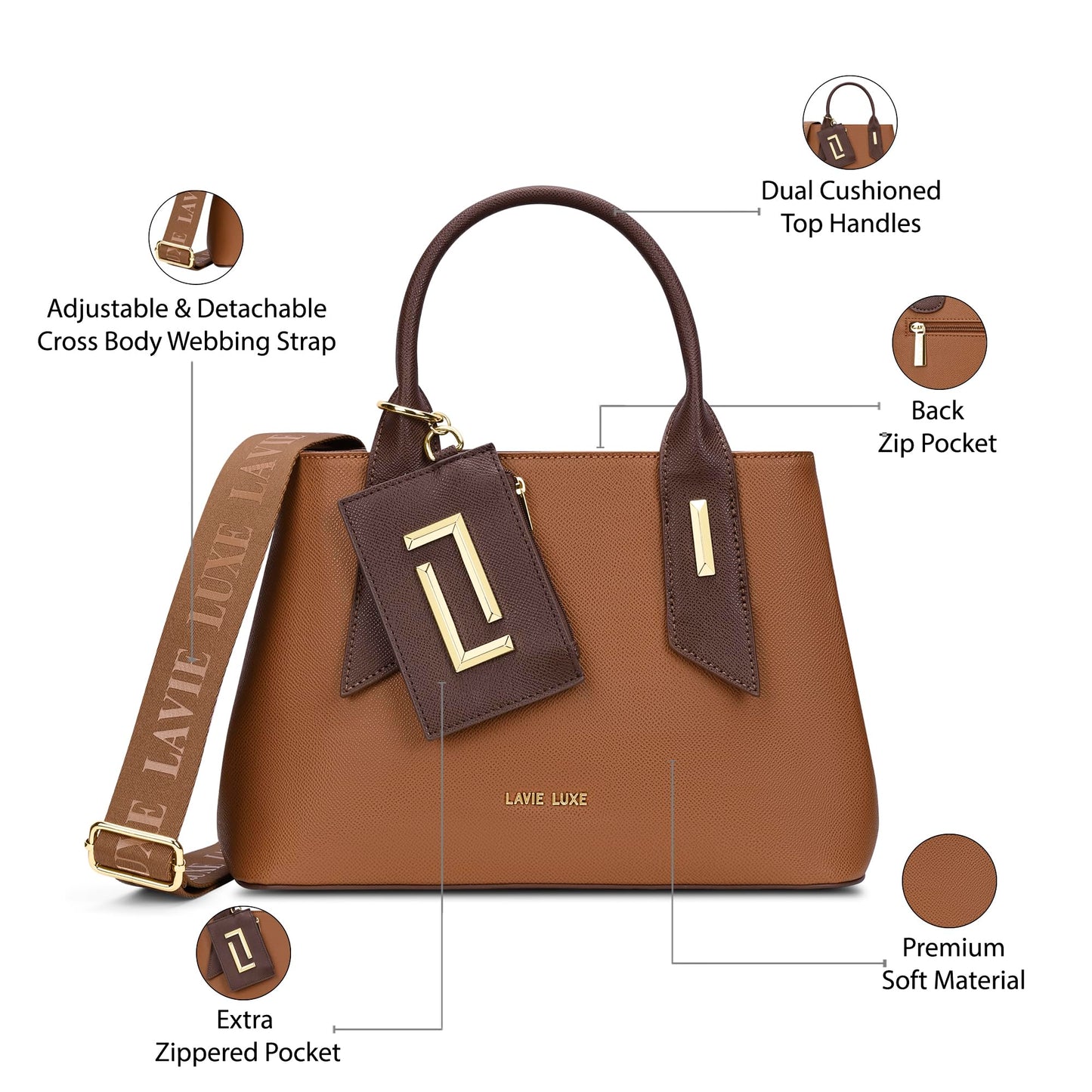 Lavie Luxe Women's Duo Rumba Satchel Bag for Women | Satchel Handbag for Work | Ladies purse | Stylish Shoulder Bag | Gift for Women