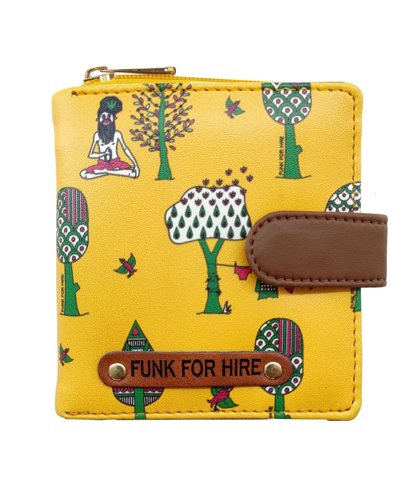Funk For Hire Women’s Aqua Blue Printed Vegan Leather Square Wallet with 6 Card Slots, Cash Compartment, Zippered Coin Pouch, Magnetic Closure, Compact Two Fold Design, Handcrafted in India