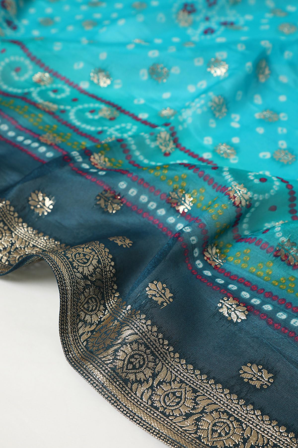 Soch Womens Turquoise Blue Brocade Bandhani Chudidar Set With Zari