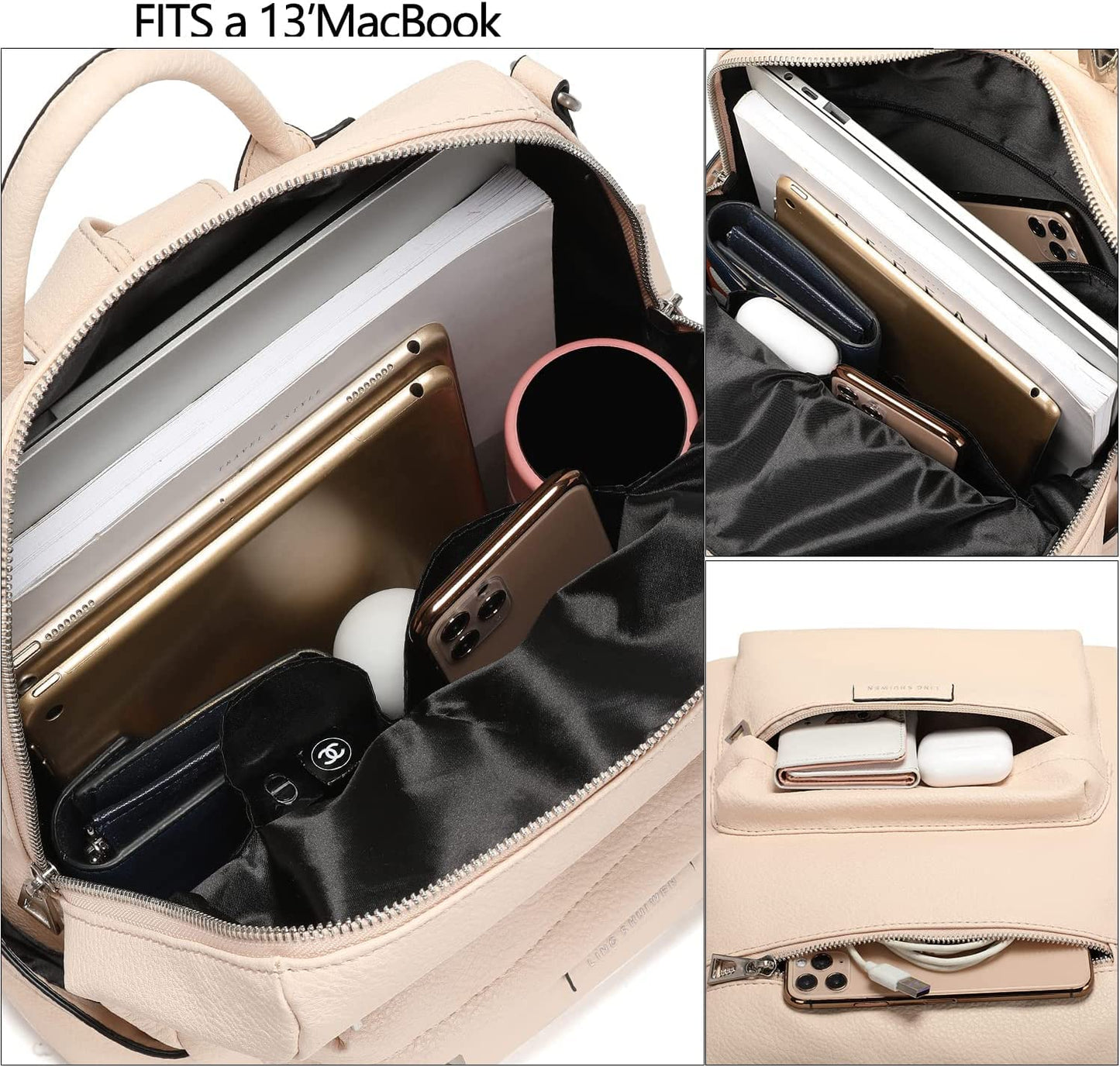 ProArch Premium Leatherate Drycoat Convertible Backpack Handbag Sling Bags for Womens (CreamLD)