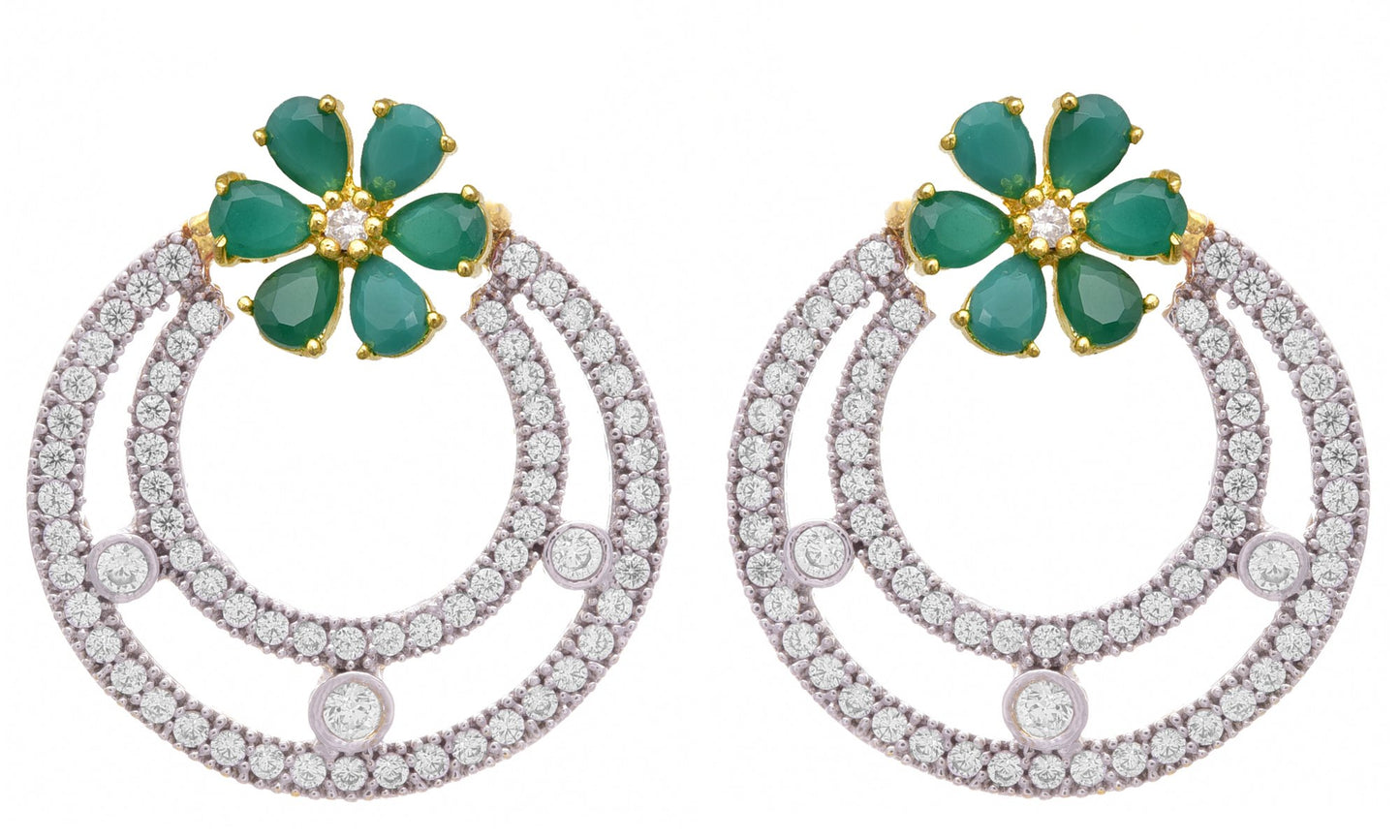 JFL - Fusion Fab Floral Cz American Diamond Three in One Changeable One Gram Gold Plated Flower Pink, Green, Blue Designer Earrings Women and Girls,Valentine