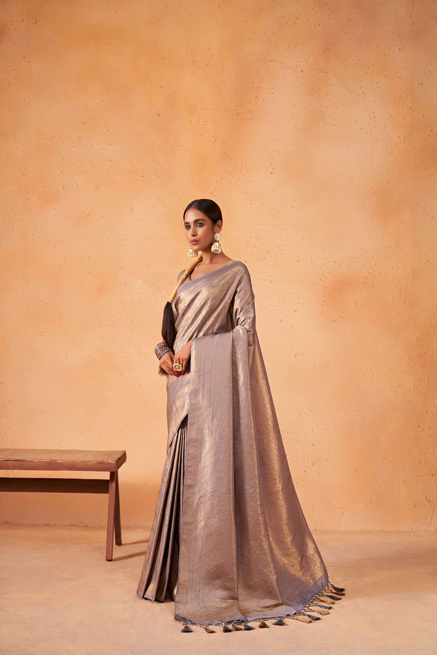 Vardha Women's Kanchipuram Art Silk Saree with Unstitched Blouse Piece - Tissue Zari Woven Work Sarees for Wedding (Abarna Silk_498)
