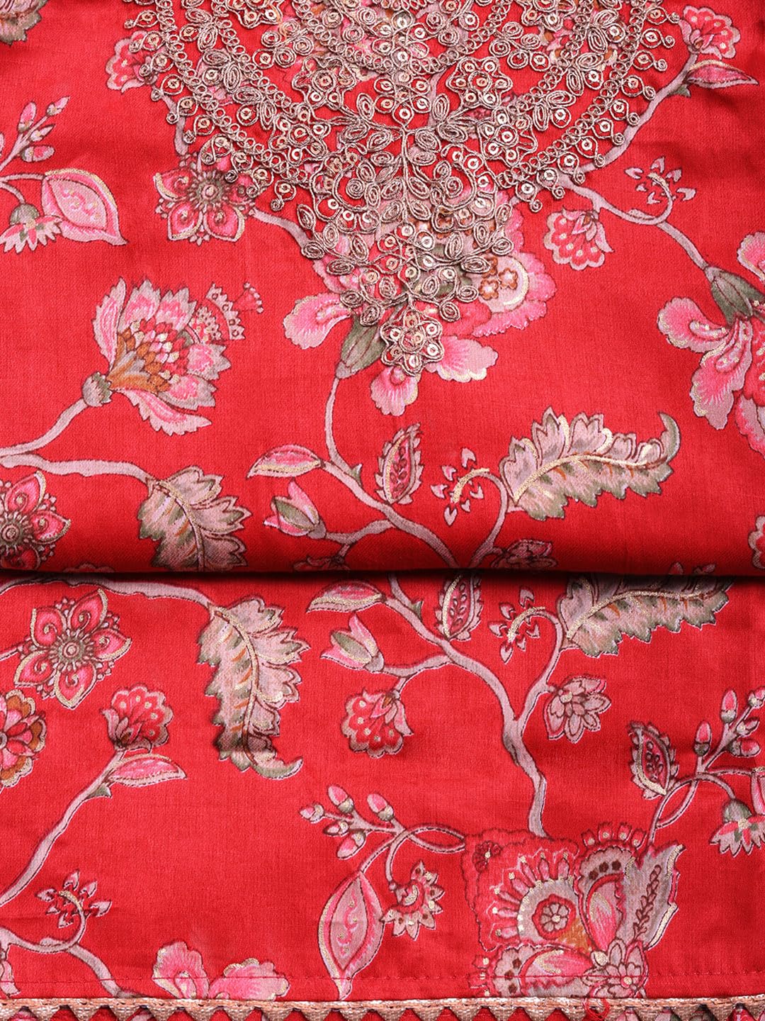 Meena Bazaar Printed Cotton Unstitched Kurta with Bottom & Dupatta