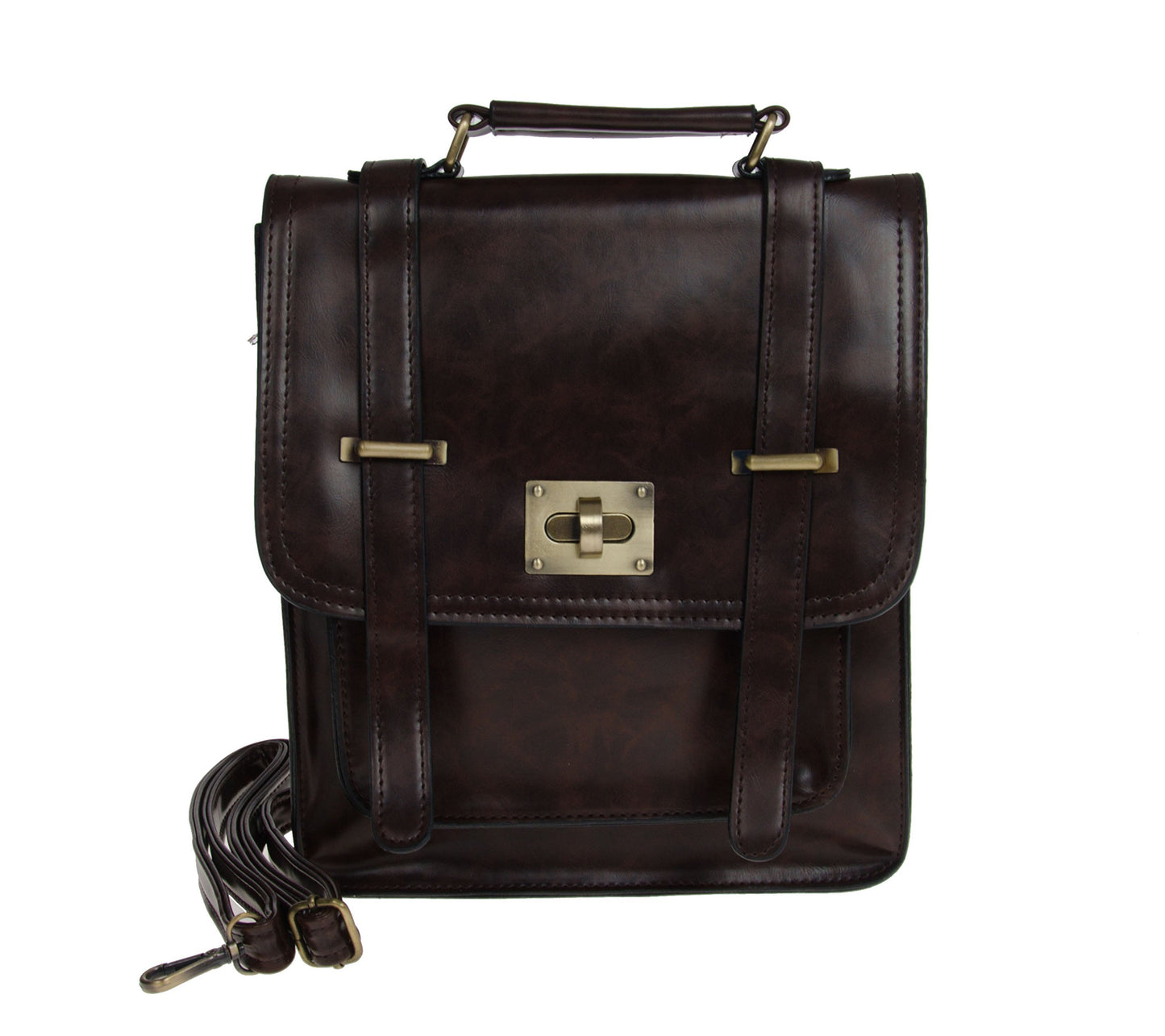 Artisan Crafted Leather Look Messenger Bag/Handbag Backpack/Office Bag/Shoulder Bag (Dark Brown) with Removable Straps For Women/Girls