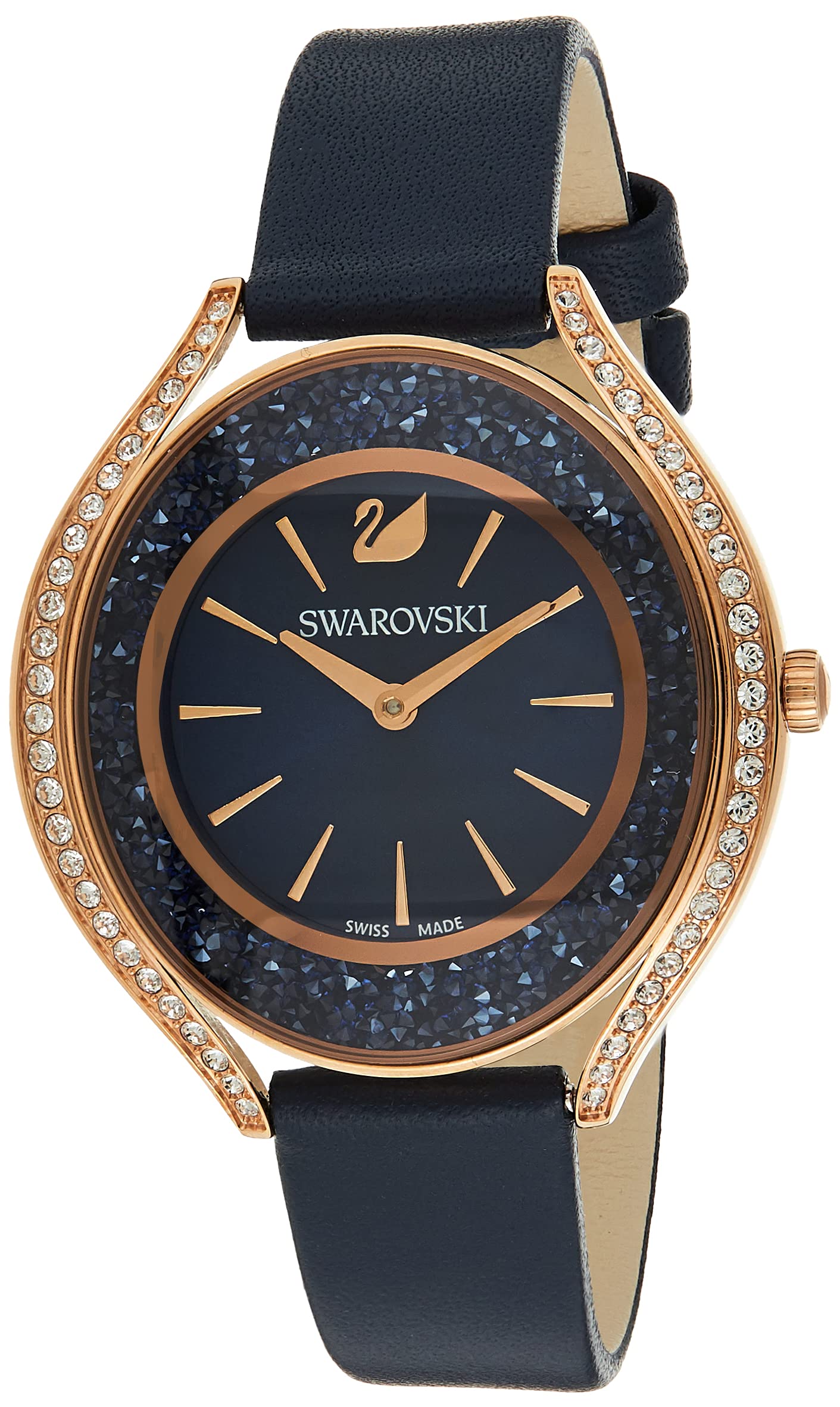 Crystalline Aura Watch Leather Strap, Blue, Rose Gold-Tone Finish 5519447