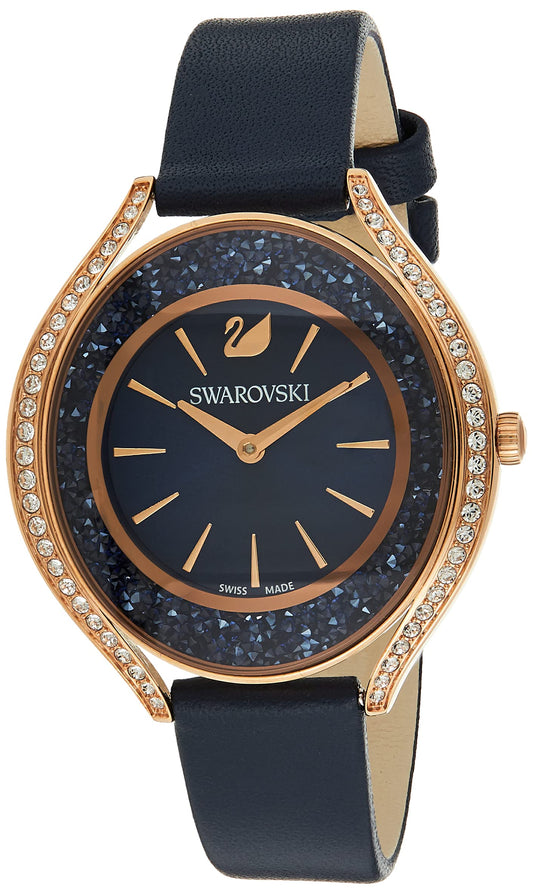 Crystalline Aura Watch Leather Strap, Blue, Rose Gold-Tone Finish 5519447