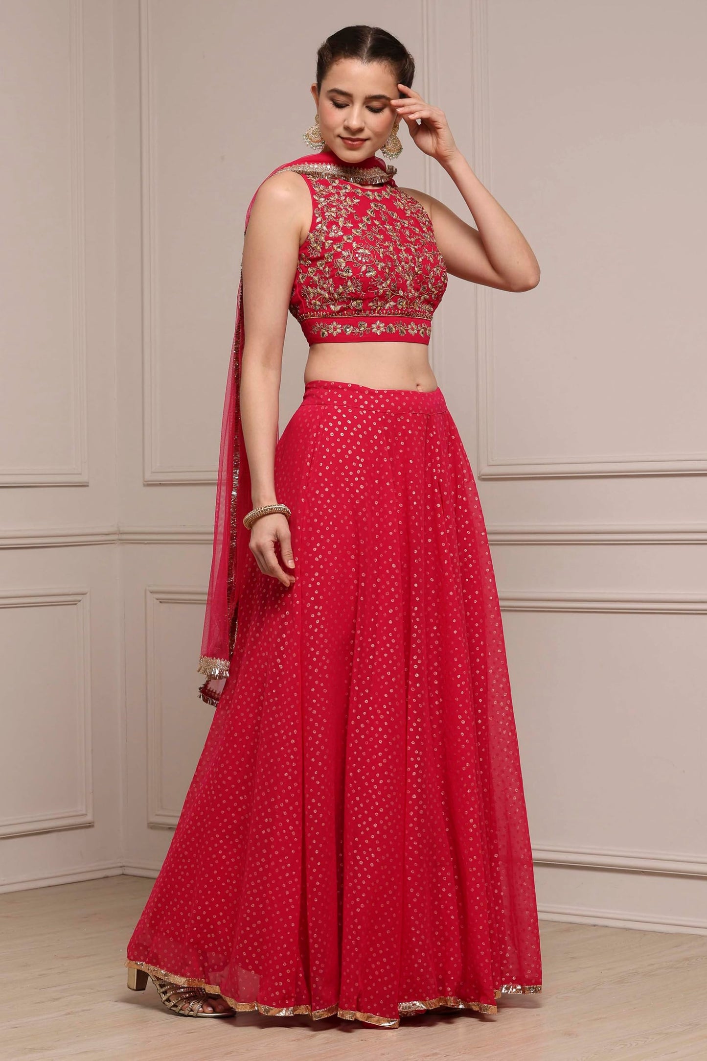 Biba Women Fuchsia Polyester Printed Lehenga Set_36