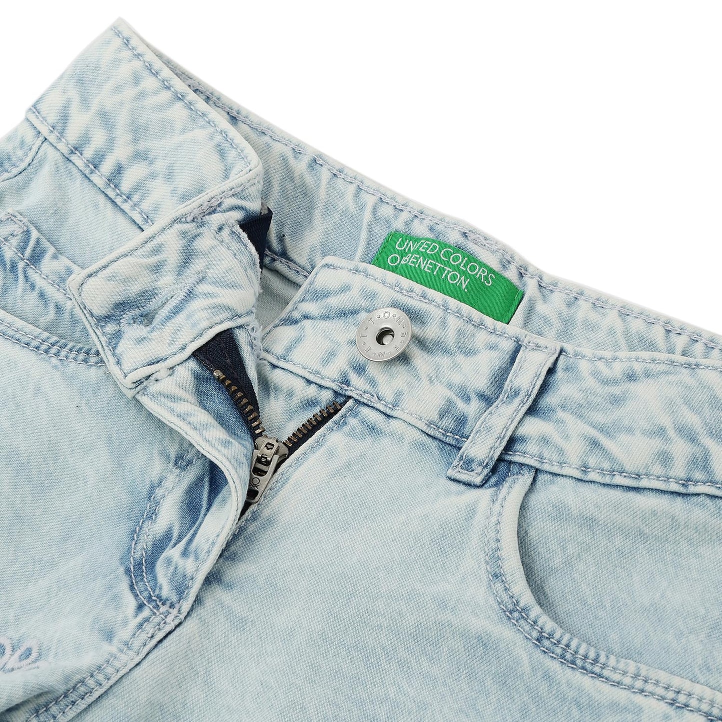 United Colors of Benetton Schiffli Embroidered Regular Fit Denim Shorts (Size: 7-8 Years)-25P4DENC0902I901
