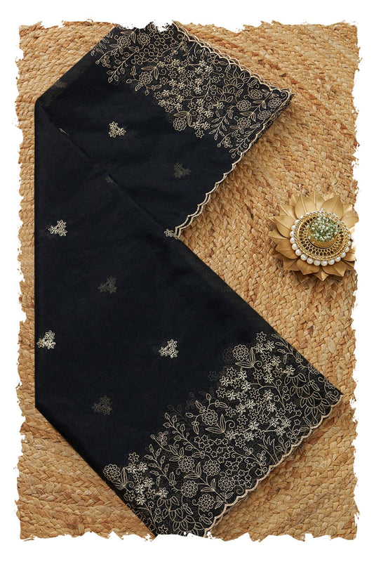 Soch Womens Black Organza Embroidered Dupatta With Zari