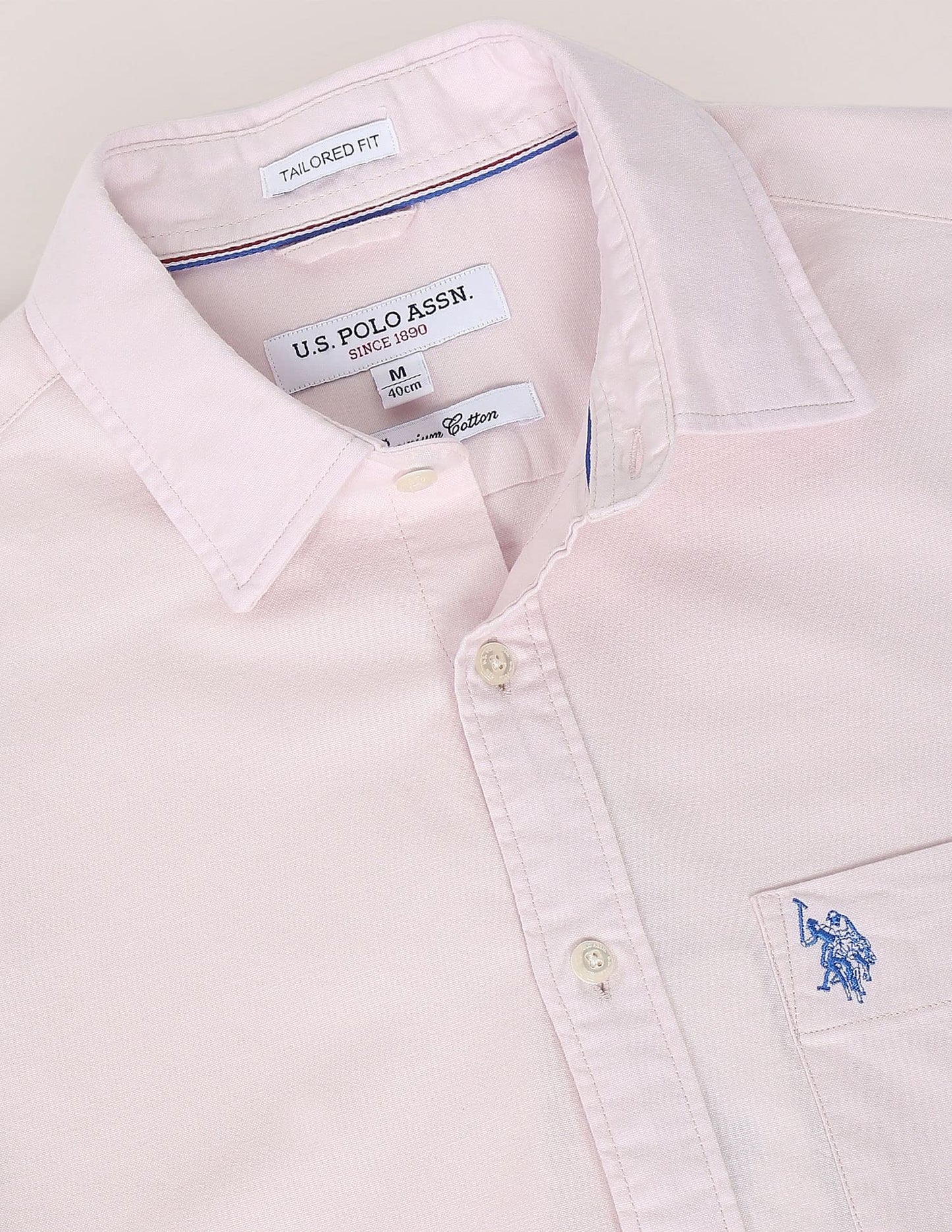 U.S. POLO ASSN. Mens Cotton Solid Oxford Fs Regular Fit Shirts (Usshtfx0014_Pink_Medium)