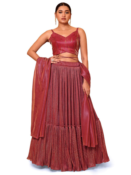 PURVAJA Women Polyester Blend Semi-Stitched Lehenga Choli (Eira-Pink Free Size)