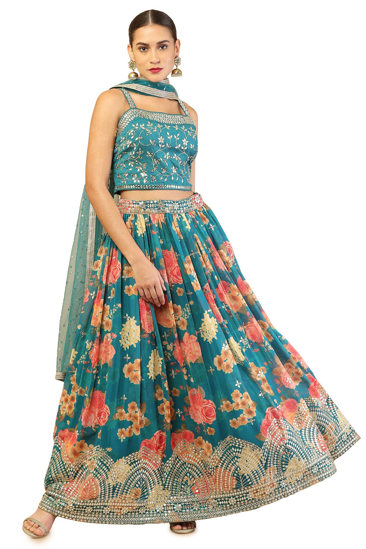 Soch Female Green Floral printed Lehenga choli set