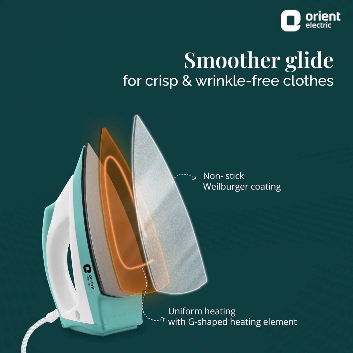 Orient Electric Fabrijoy 1000 Watt Dry Iron for clothes with Weilburger Non Stick Soleplate coating | 5 level safety| 2 Years Replacement Warranty by Orient