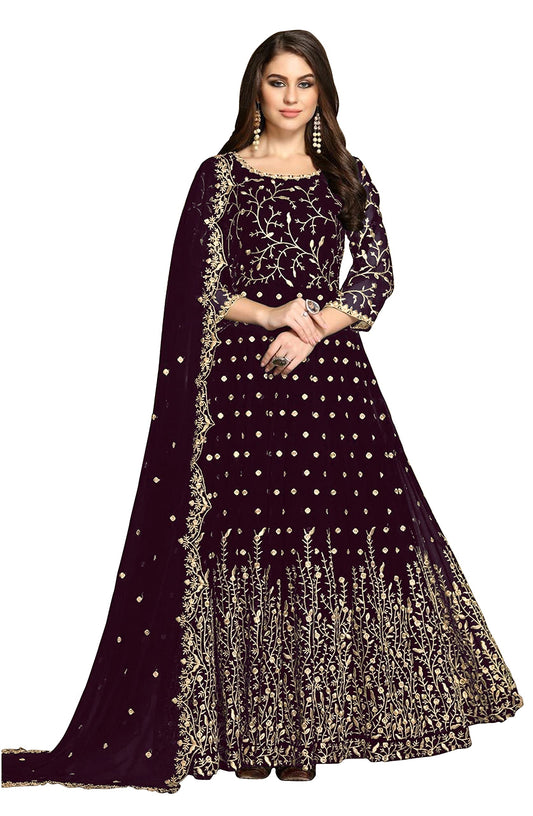 RUDRAPRAYAG Women's Floor Length Anarkali Gown (94001-D_Wine_Free Size)