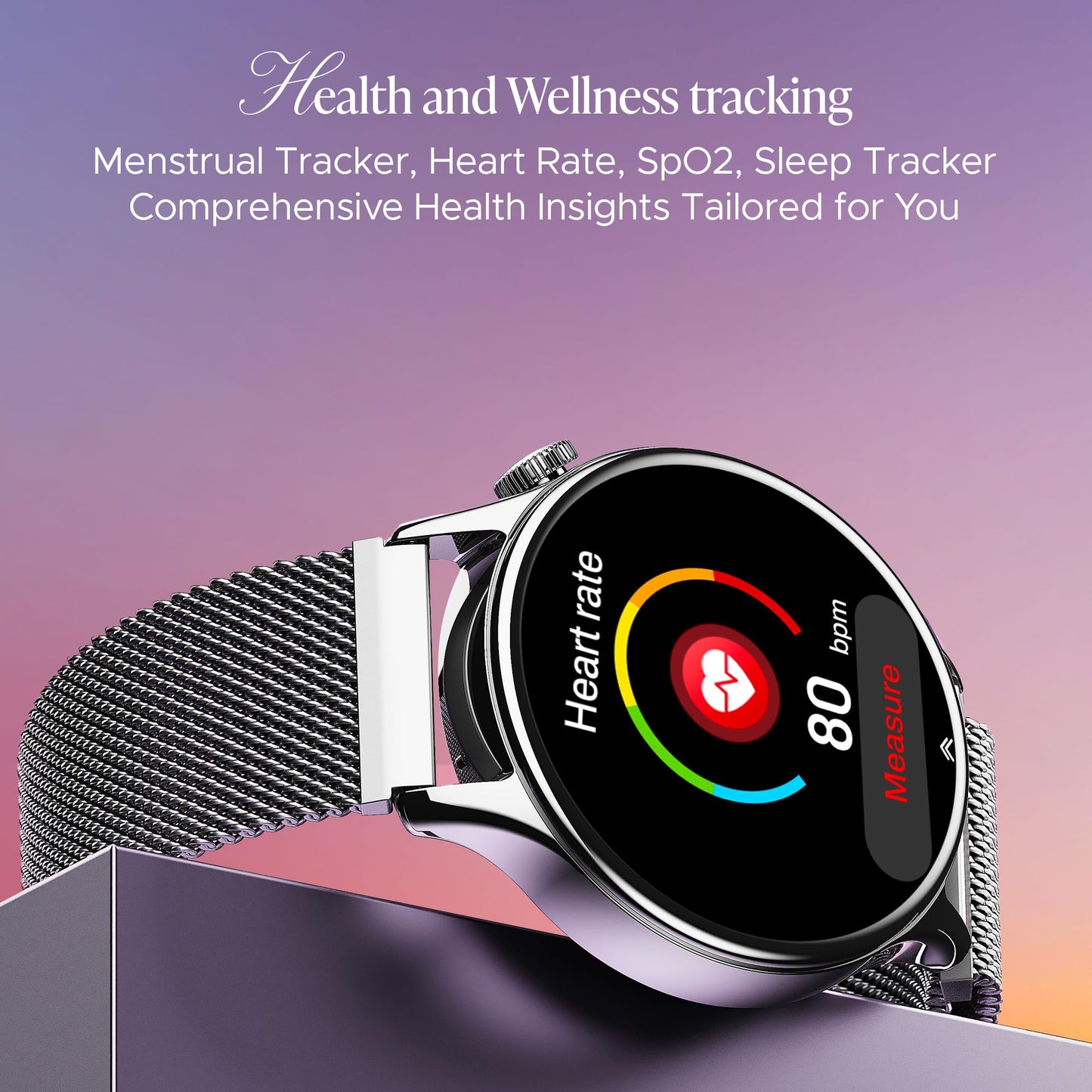 Boat Enigma Daze Women's Luxury Smart Watch w/ 1.3”(3.3cm) AuraVue Display w/ 20% Higher Brightness, Emergency SOS, Female Wellness Tracking, BT Calling, smart Watch for Women Latest (Elegant Silver)