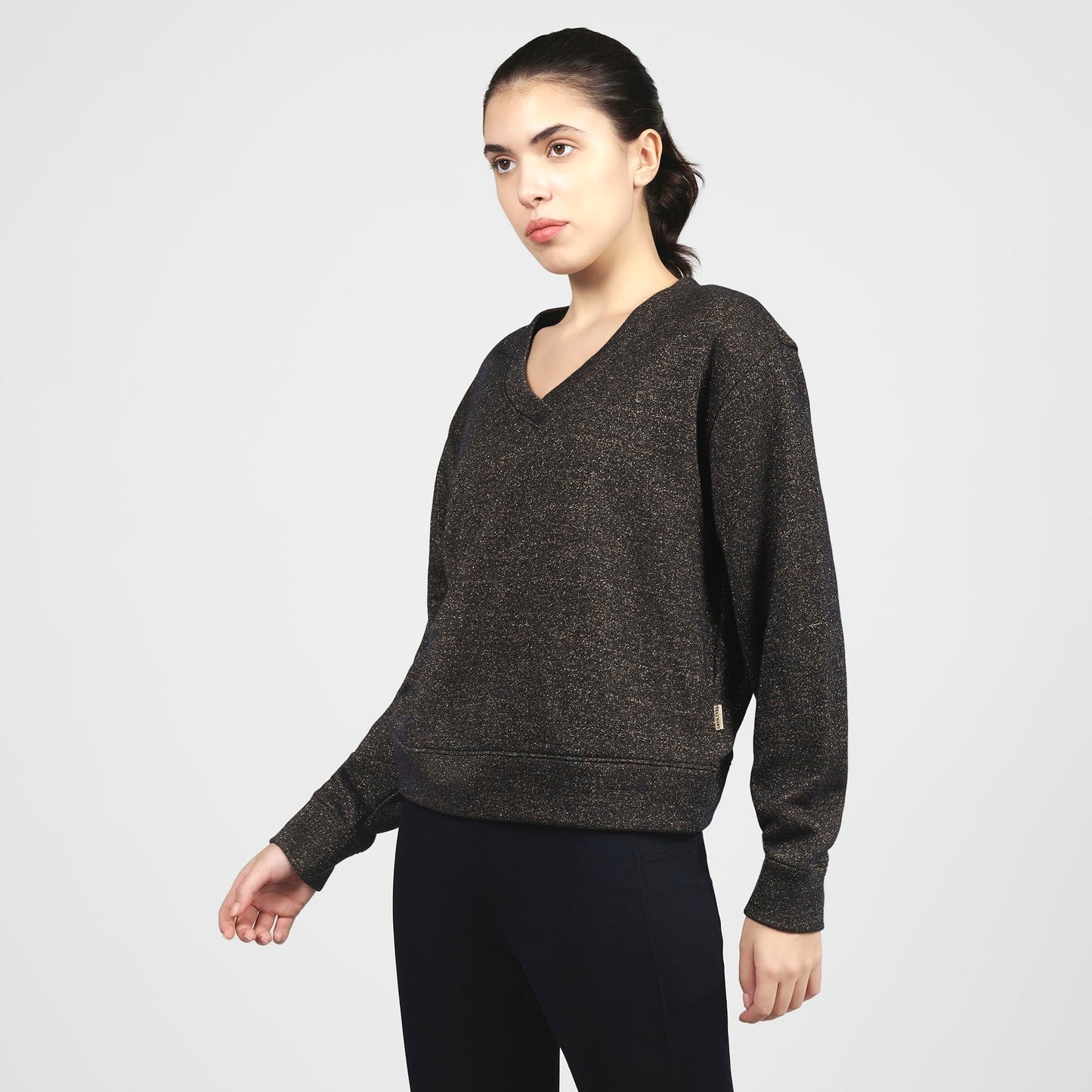 Skechers Women's Skech-Sweats Shimmer V-Neck (LT110A-BLK_S)