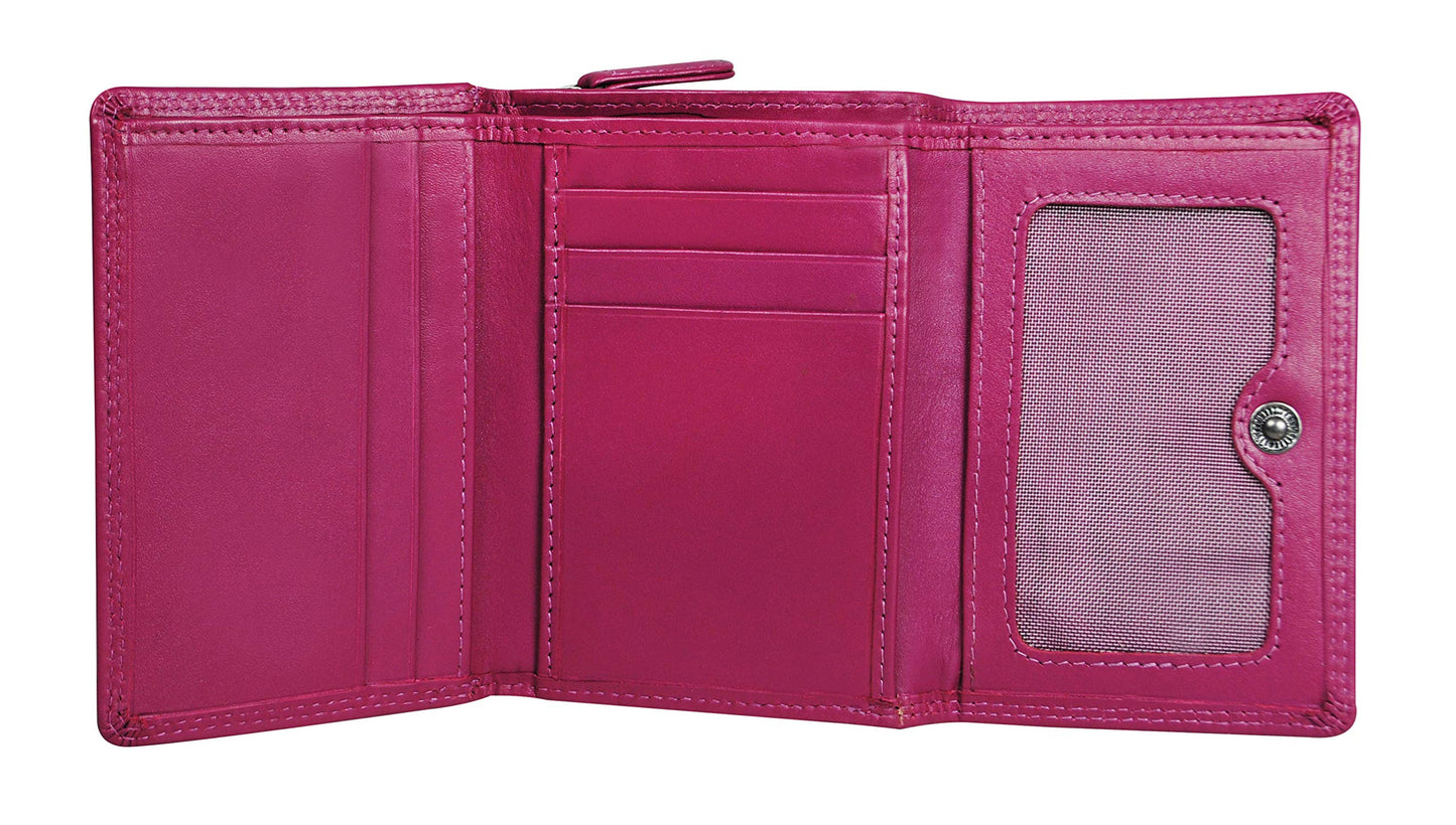 Women's Genuine Leather Wallet-Long Purse Wallet with Multiple Card Slots, Zip Pocket and Note Compartment (Pink)