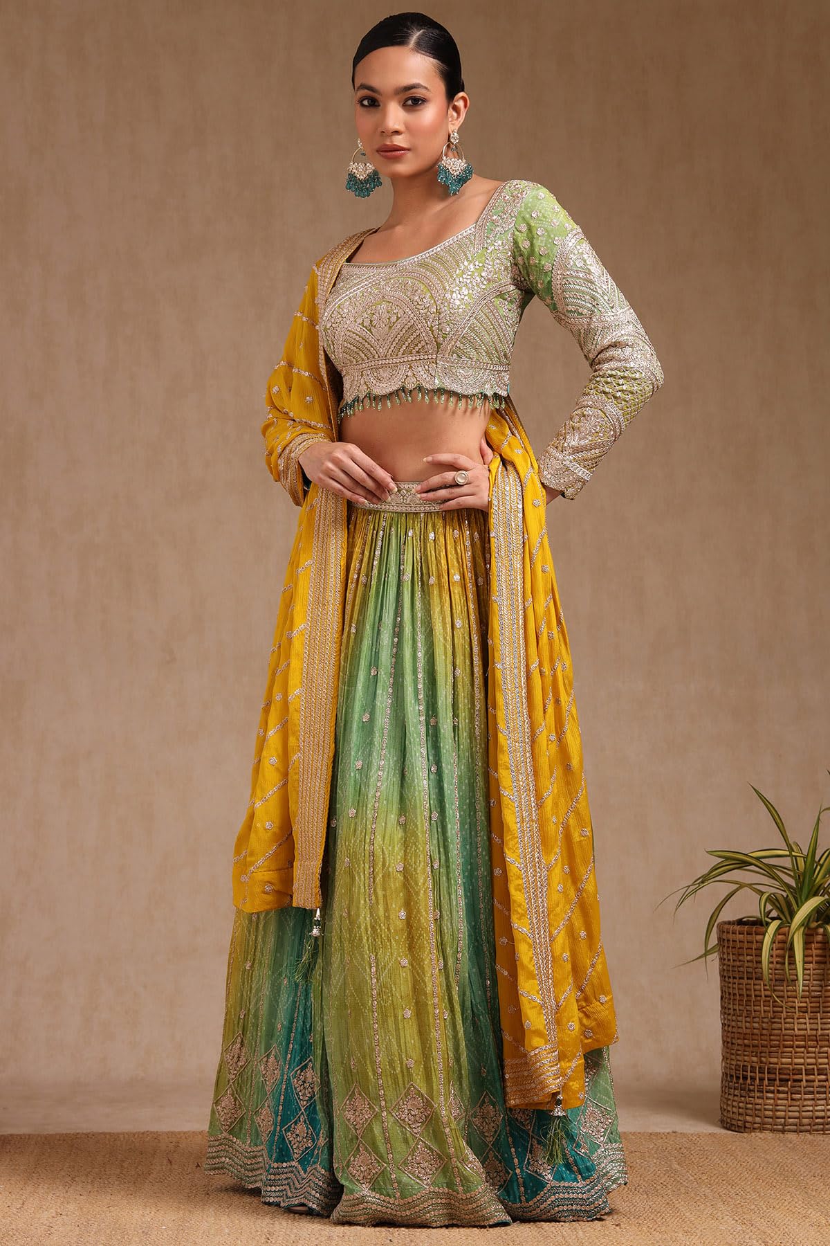Soch Womens Green Viscose Bandhani Print Lehenga Choli With Zari