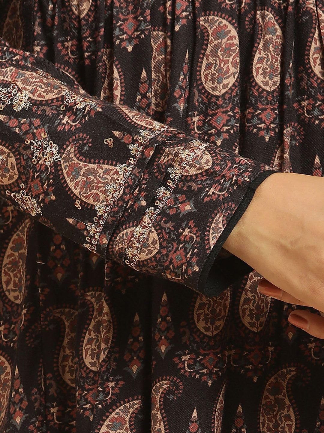 W for Woman Pink Floral Embroidered Winter Kurta (Size: XL)-24NOW10350-219965