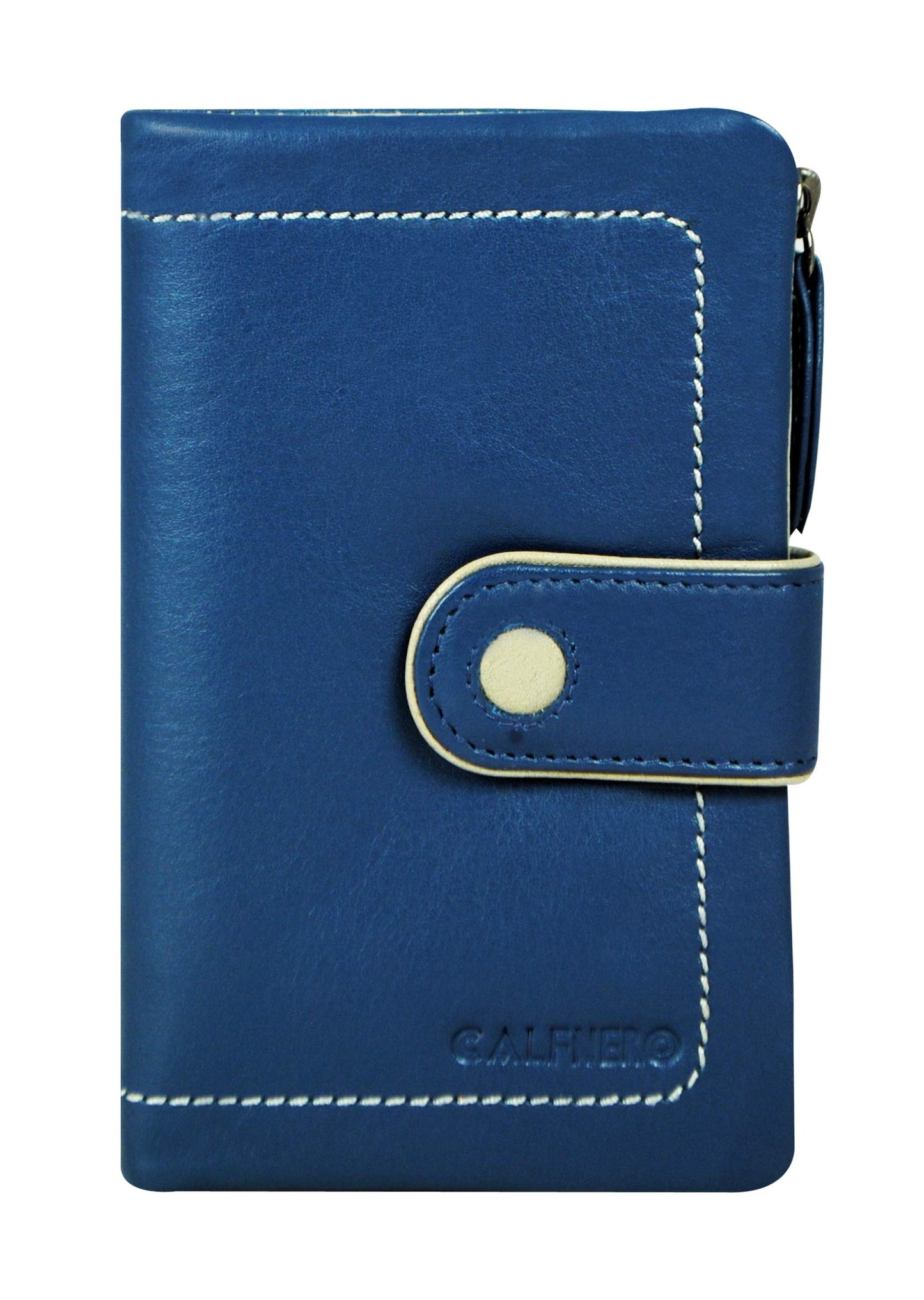 Women's Genuine Leather Wallet-Long Purse Wallet with Multiple Card Slots,Zip Pocket and Note Compartment-Dark Brown Leather Clutch Wallet by Calfnero (Blue-Multi)